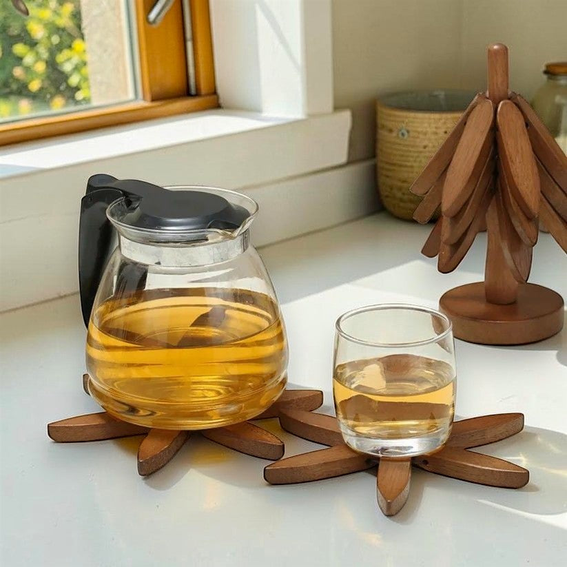 Foldable Wooden Coaster Set (Heat Resistant)