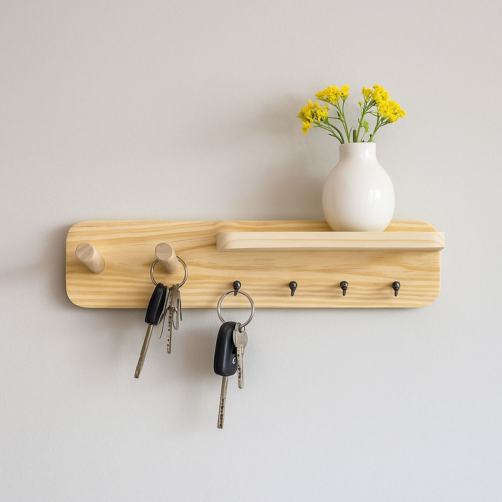 Premium Wood Wall Organizer with Shelf