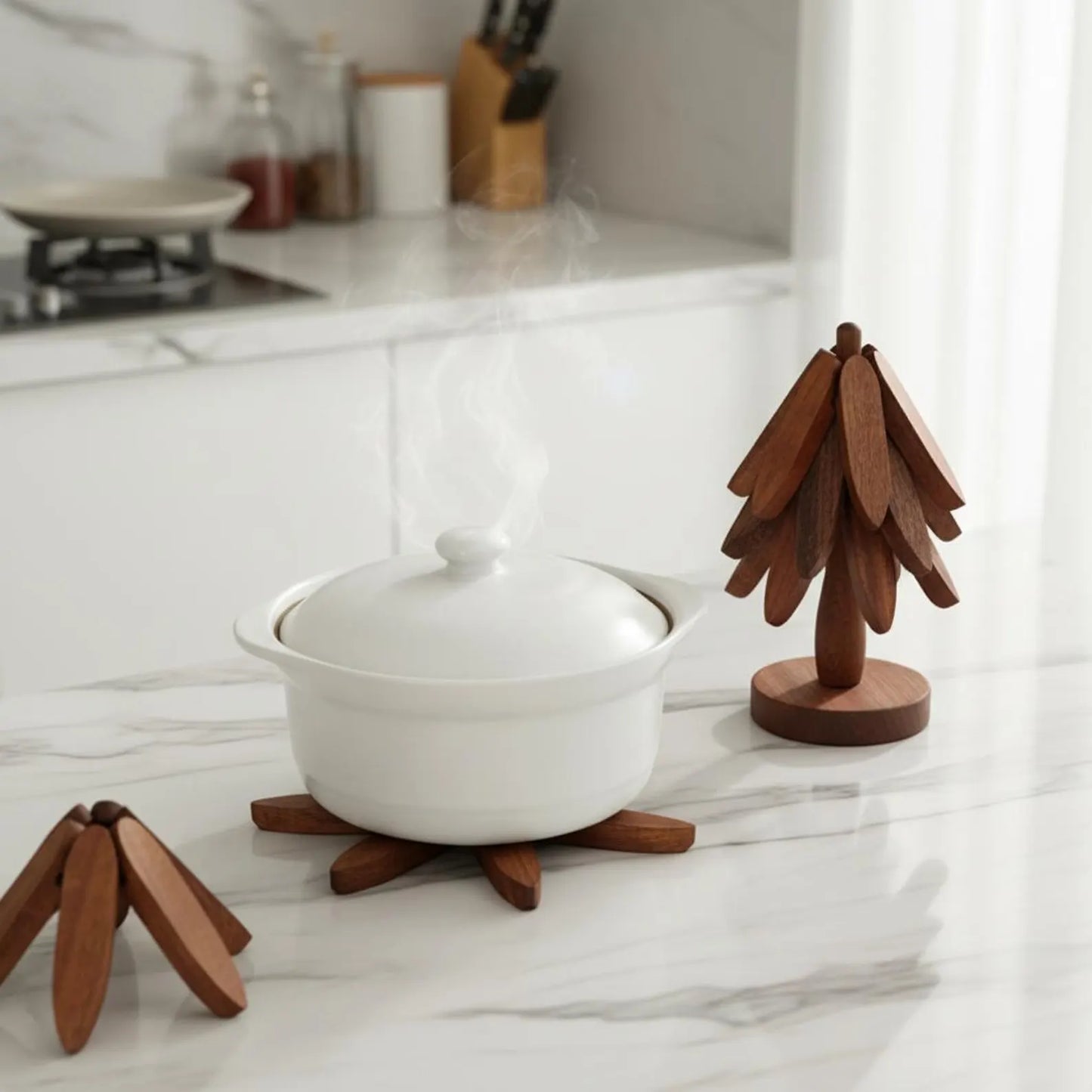 Foldable Wooden Coaster Set (Heat Resistant)
